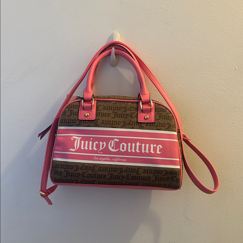 Juicy Couture Brown Monogram Satchel with Pink Trim